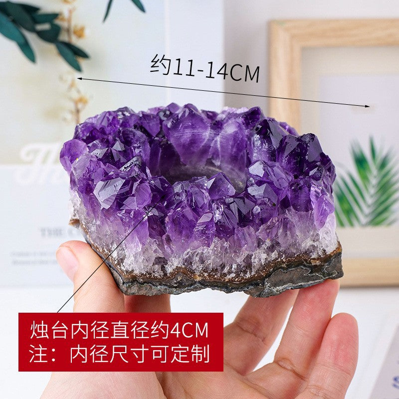 Natural Amethyst and Quartz Candle Holder Decor