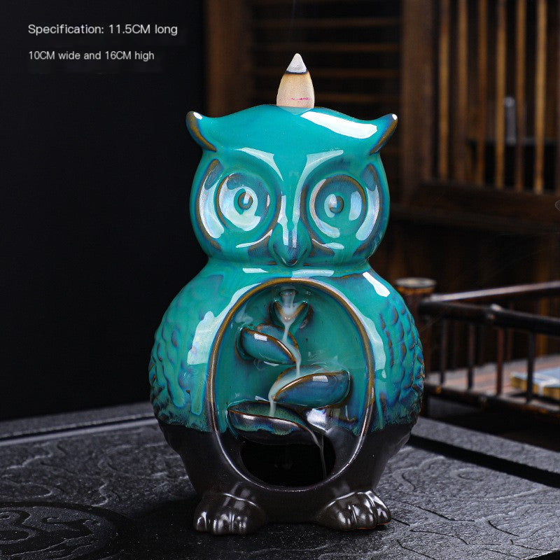 Owl Ceramic Backflow Incense Burner with 20 Incense Cones