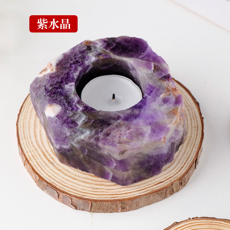 Natural Amethyst and Quartz Candle Holder Decor