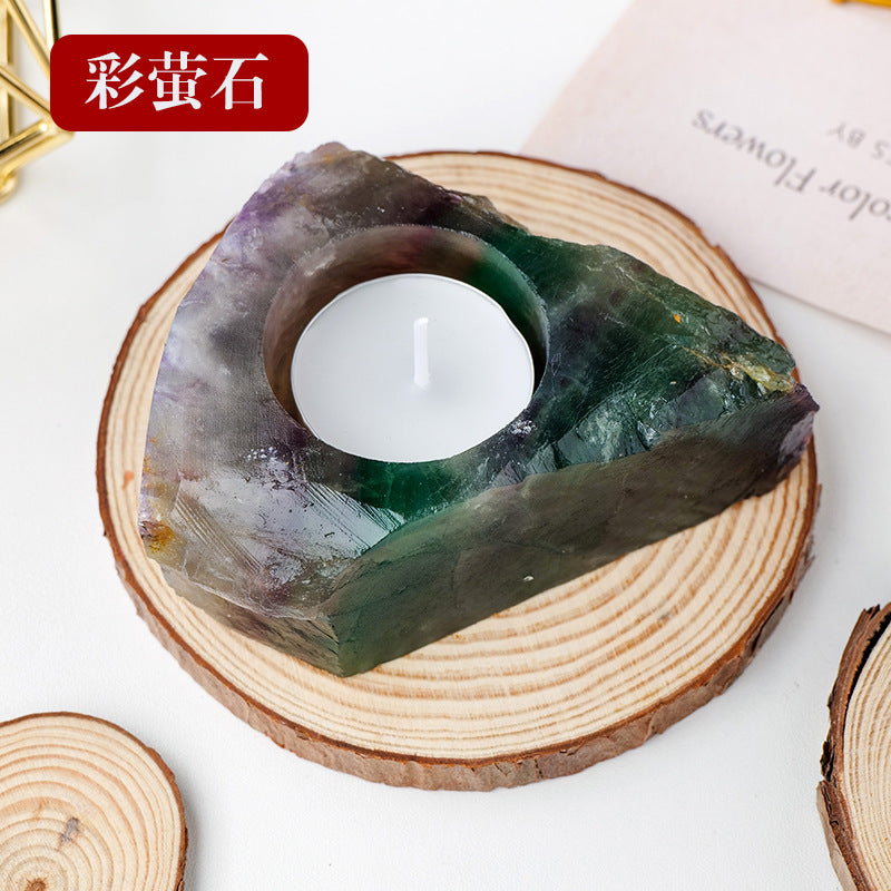Natural Amethyst and Quartz Candle Holder Decor