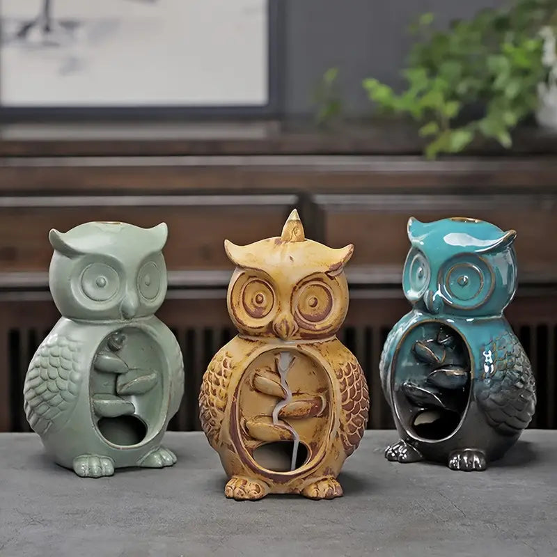 Owl Ceramic Backflow Incense Burner with 20 Incense Cones