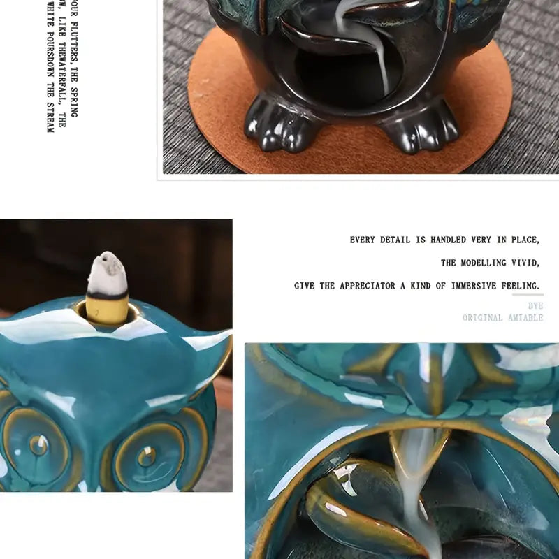 Owl Ceramic Backflow Incense Burner with 20 Incense Cones