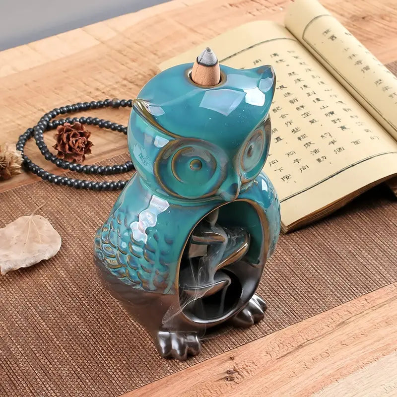 Owl Ceramic Backflow Incense Burner with 20 Incense Cones