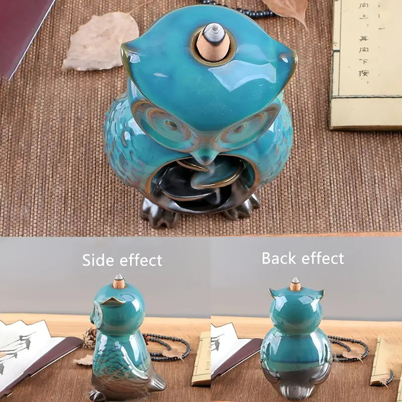 Owl Ceramic Backflow Incense Burner with 20 Incense Cones
