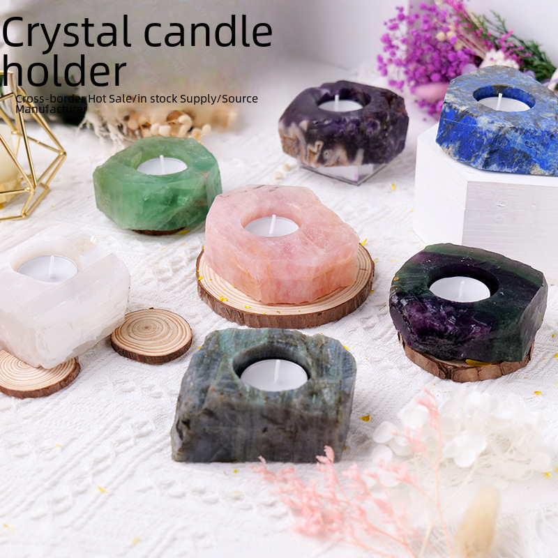 Natural Amethyst and Quartz Candle Holder Decor